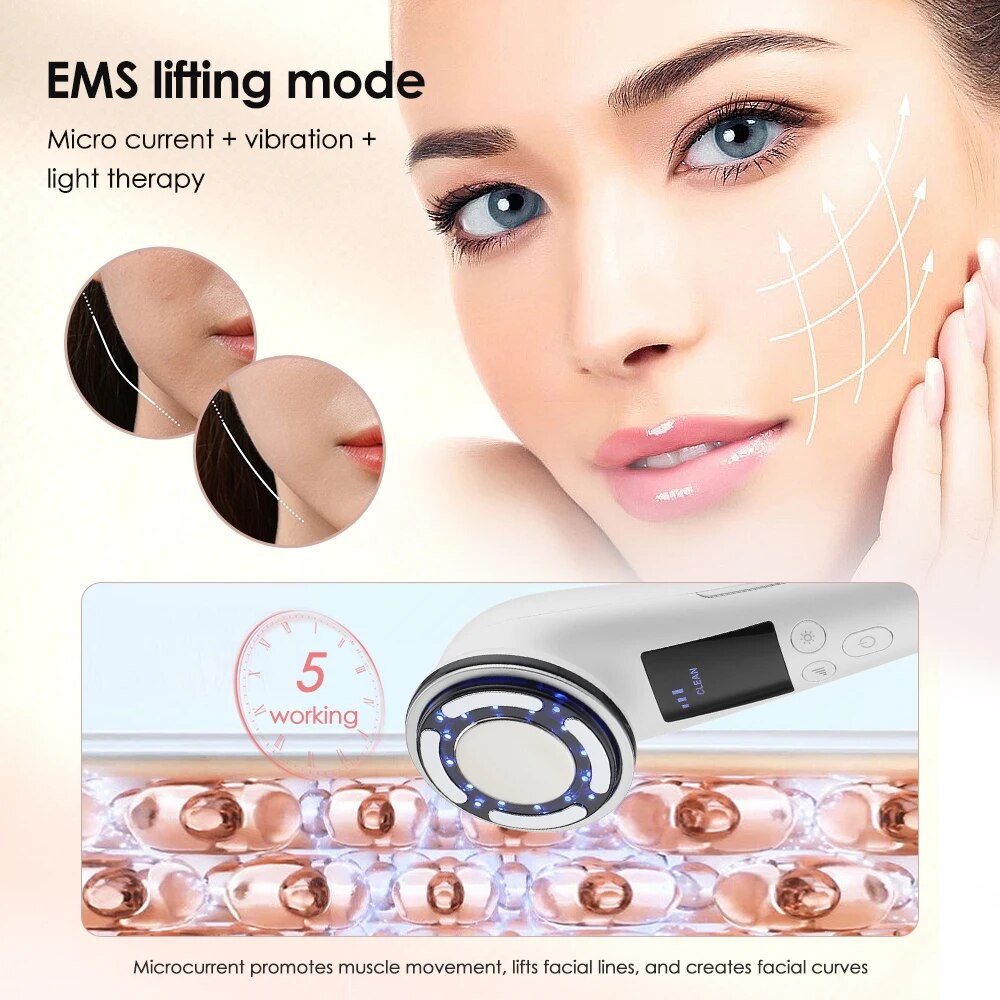 EMS Facial Massager Hot Cold Face Lifting Machine LED Photon Clean Beauty Device Wrinkle Removal Anti Aging Skin Care