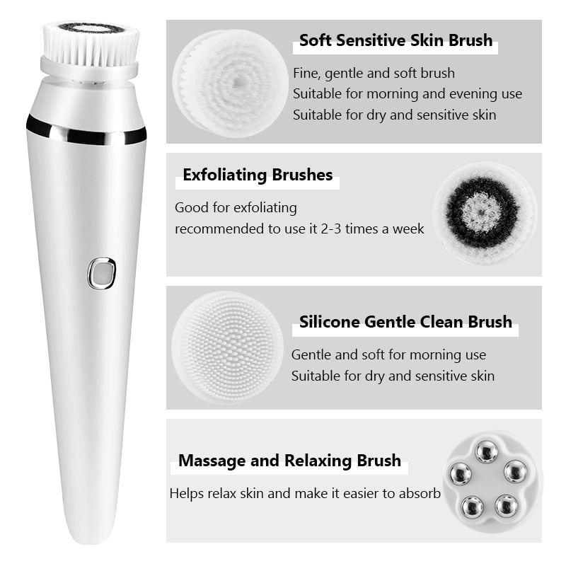 Electric 4 in1 Face Cleansing Brush Sonic Blackhead Exfoliating Face Cleaner Skin Tightening Massager Home Skin Care