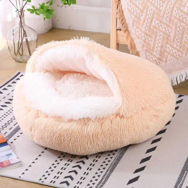 Plush Round Cat Bed Pet Mattress Warm Soft and Comfortable Basket Cat and Dog 2-in-1 Small Dog Sleeping Bag Nest