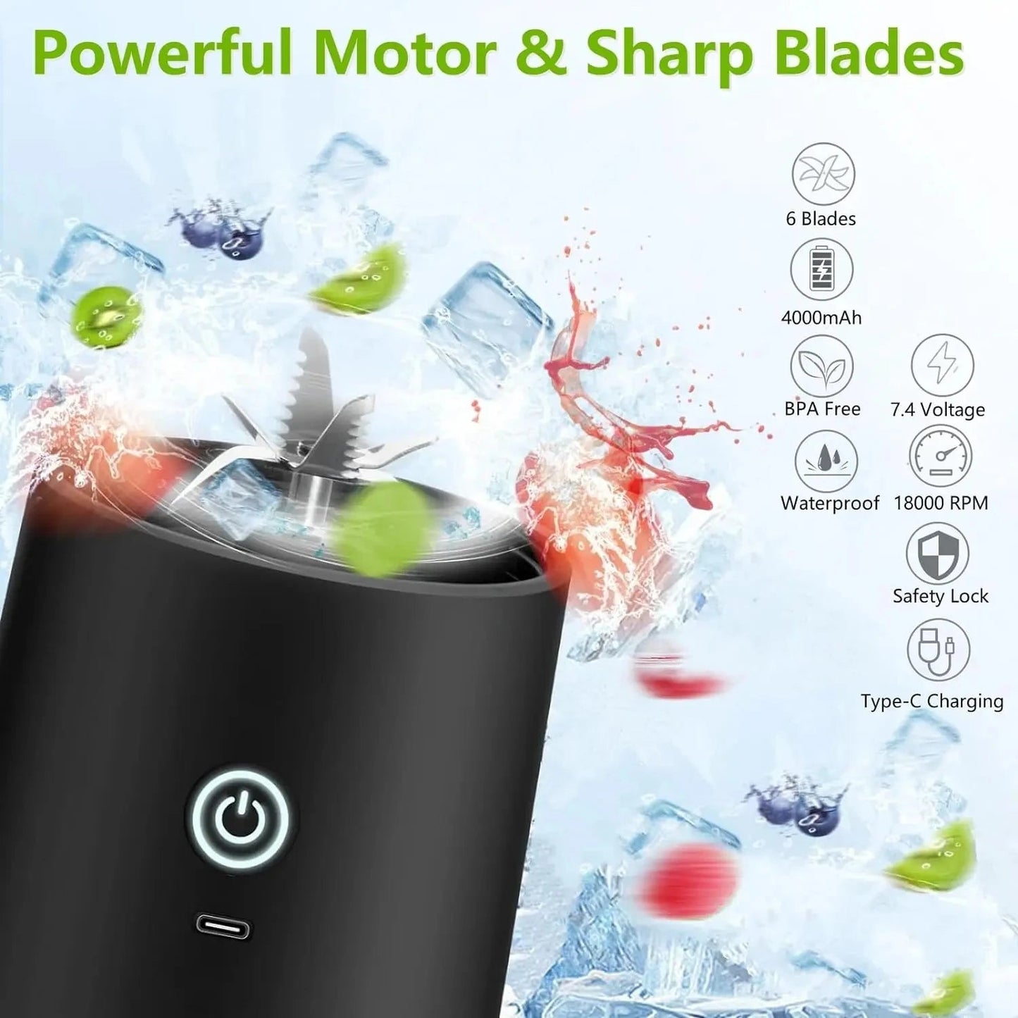 4000mAh Portable Juicer Cup 600ML 10-Leaf Blade Powerful Motor Mini Blender for Shakes Smoothis Blender Mixer Cup Outdoor