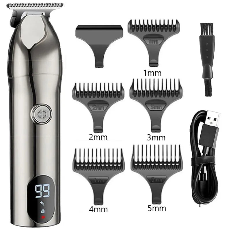 Professional Cordless Blade LCD Hair Trimmer Beard Hair Clipper Barber Shop Rechargeable Hair Cutting Machine USB with Box