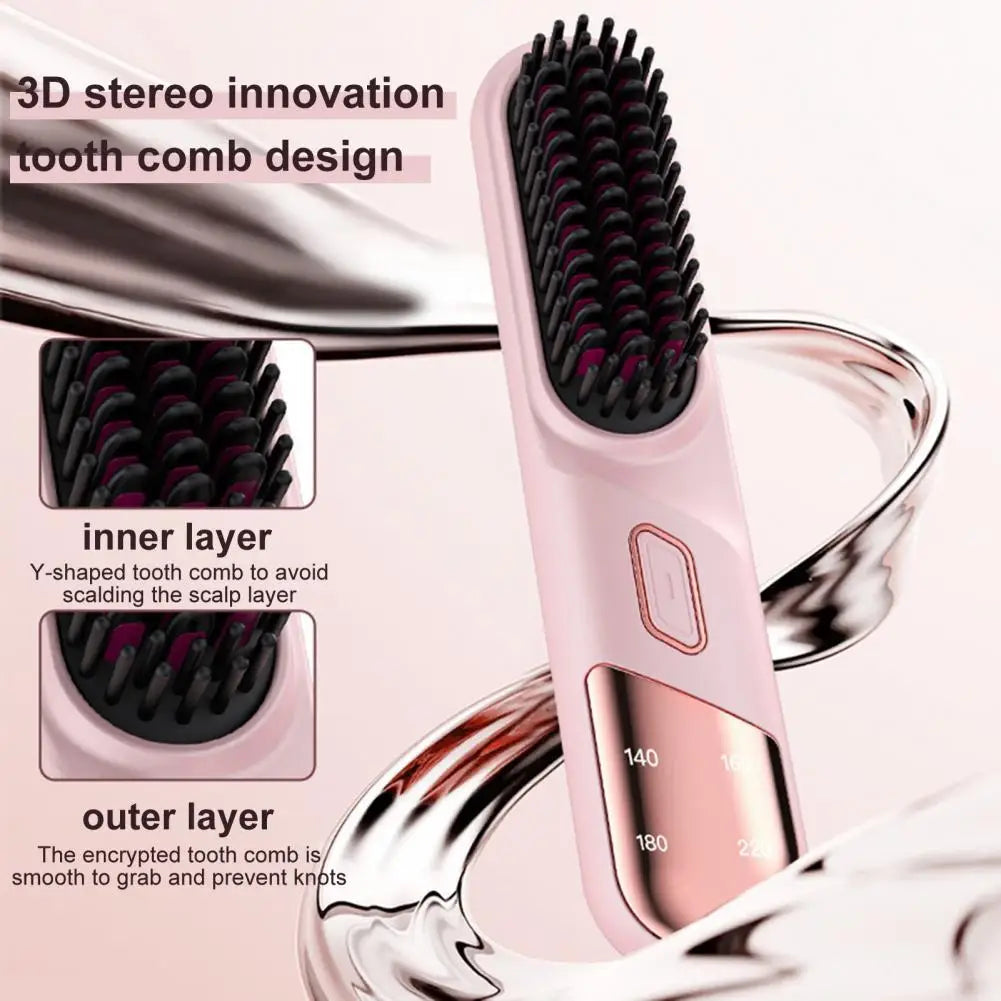 Hair Straightener Brush 4 Temperatures Fast Heating USB Rechargeable Negative Ions Brush Electric Fluffy Curly Hair Styling Comb