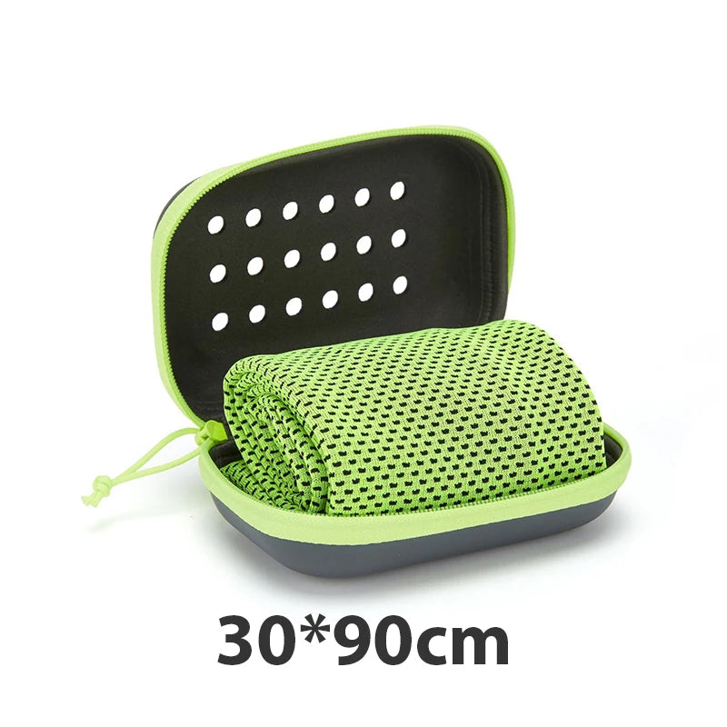 Quick Drying Cooling Towel Soft Breathable Chilly Sweat Absorption Cold Towel with Storage Box Sports Running Yoga Gym Club