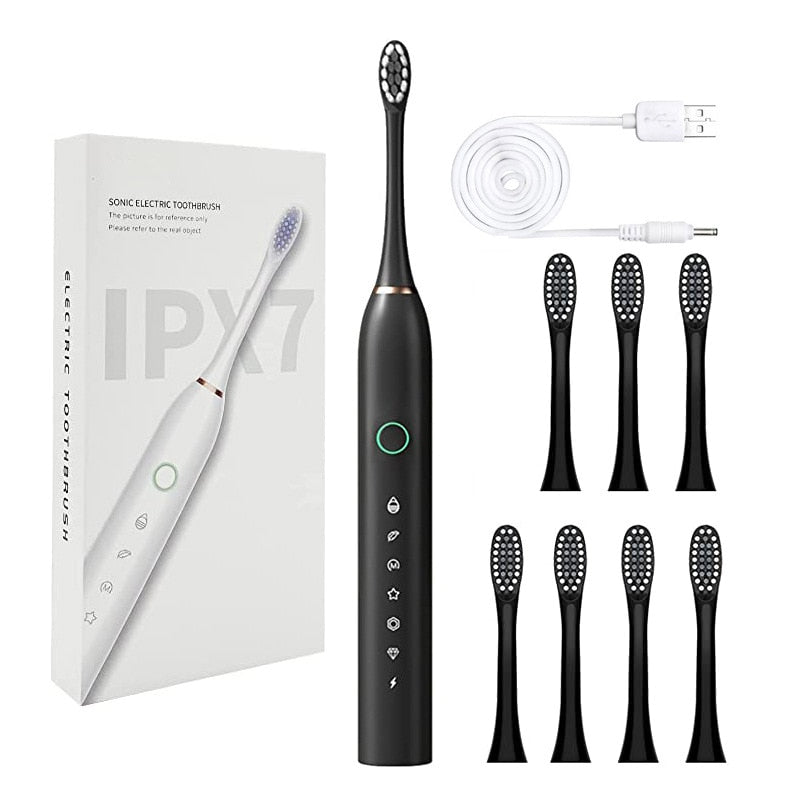 Electric Sonic Toothbrush Rechargeable for Adults 6 Modes Electronic Tooth Brushes Smart Timer with Replacement Heads Waterproof