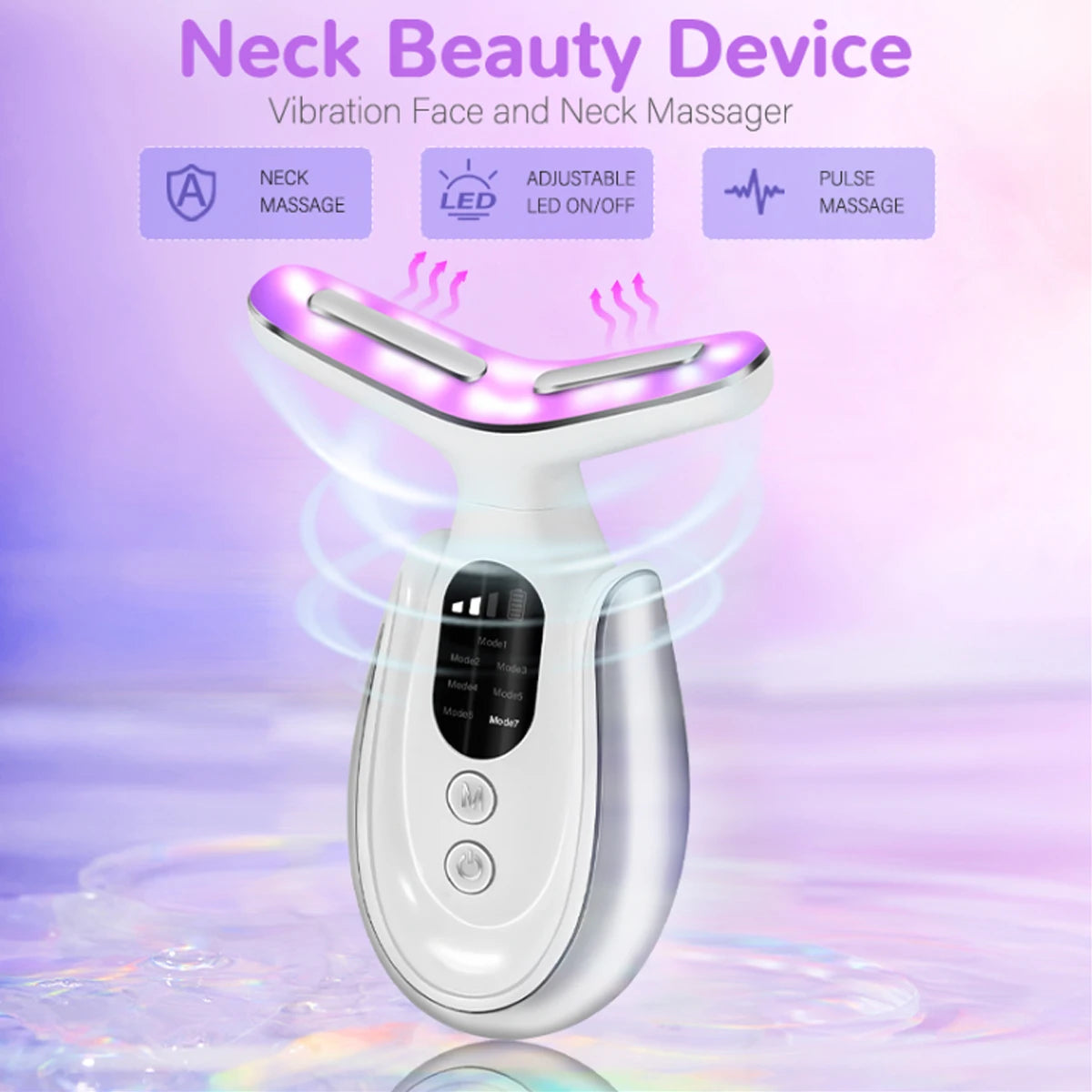 Rechargeable Face and Neck Massager with 7 Colours LED and Heat Mode, Neck and Facial Skin Massage Care Tool