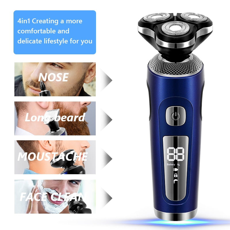 4 in 1 Electric Shaver 3D Floating Cutters USB Fast Charge Shaving Razor Machine for Men Blades Portable Beard Trimmer Clipper