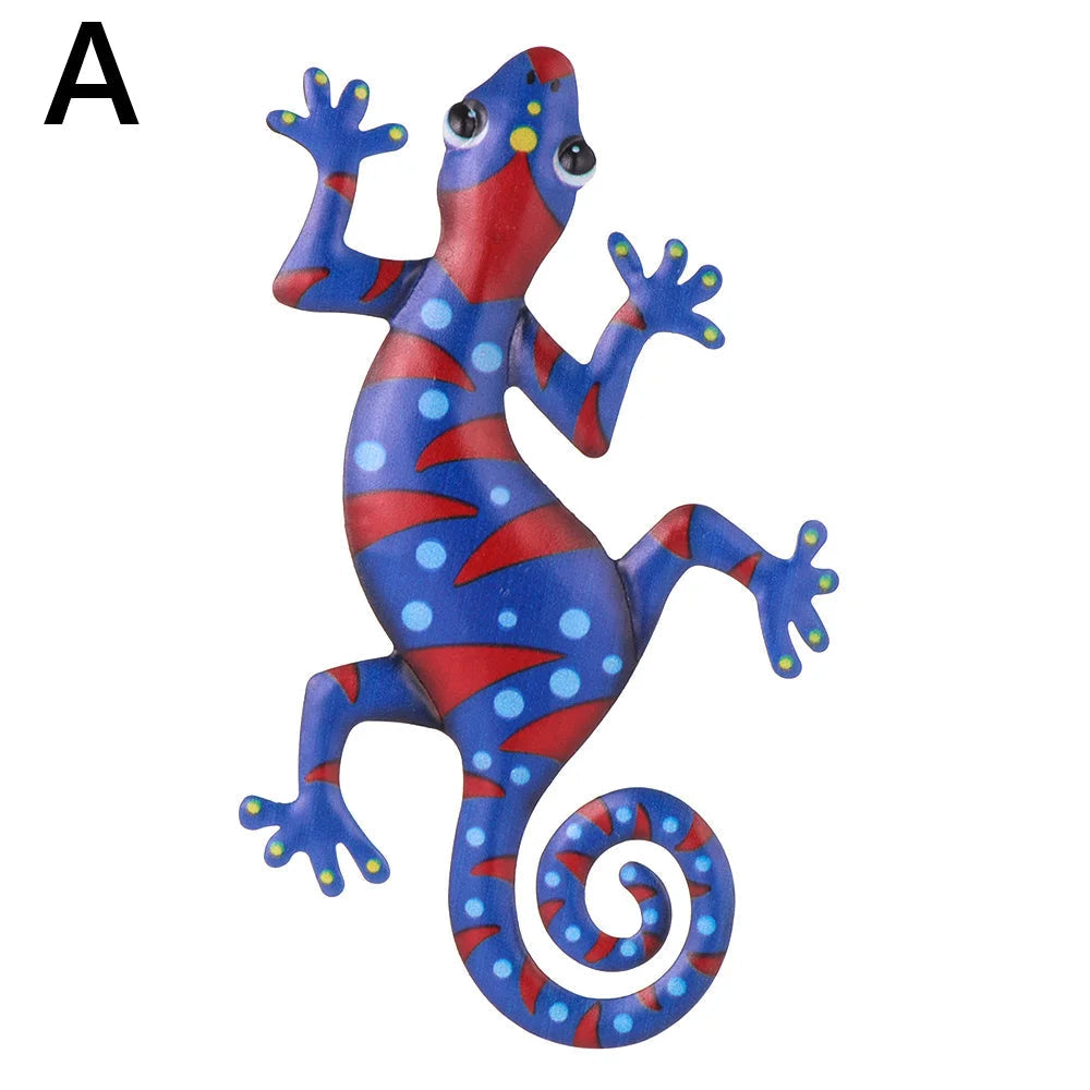 Metal Gecko Wall Decor Art Craft Inspirational Sculpture Hang Indoor Outdoor Home Garden Bedroom Office Landscape Decoration