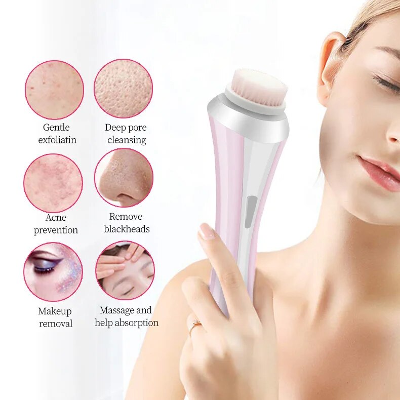 4 in 1 Electric Facial Cleanser Wash Face Cleaning Machine Skin Pore Cleaner Body Cleansing Massage Mini Beauty Massager Brush