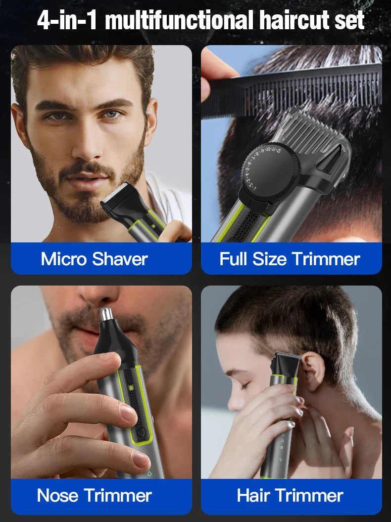 4 IN 1 Hair Cutting Kits Professional Electric Trimmers Shaver Storage Package USB IPX5 Waterproof Body Grooming Clippers