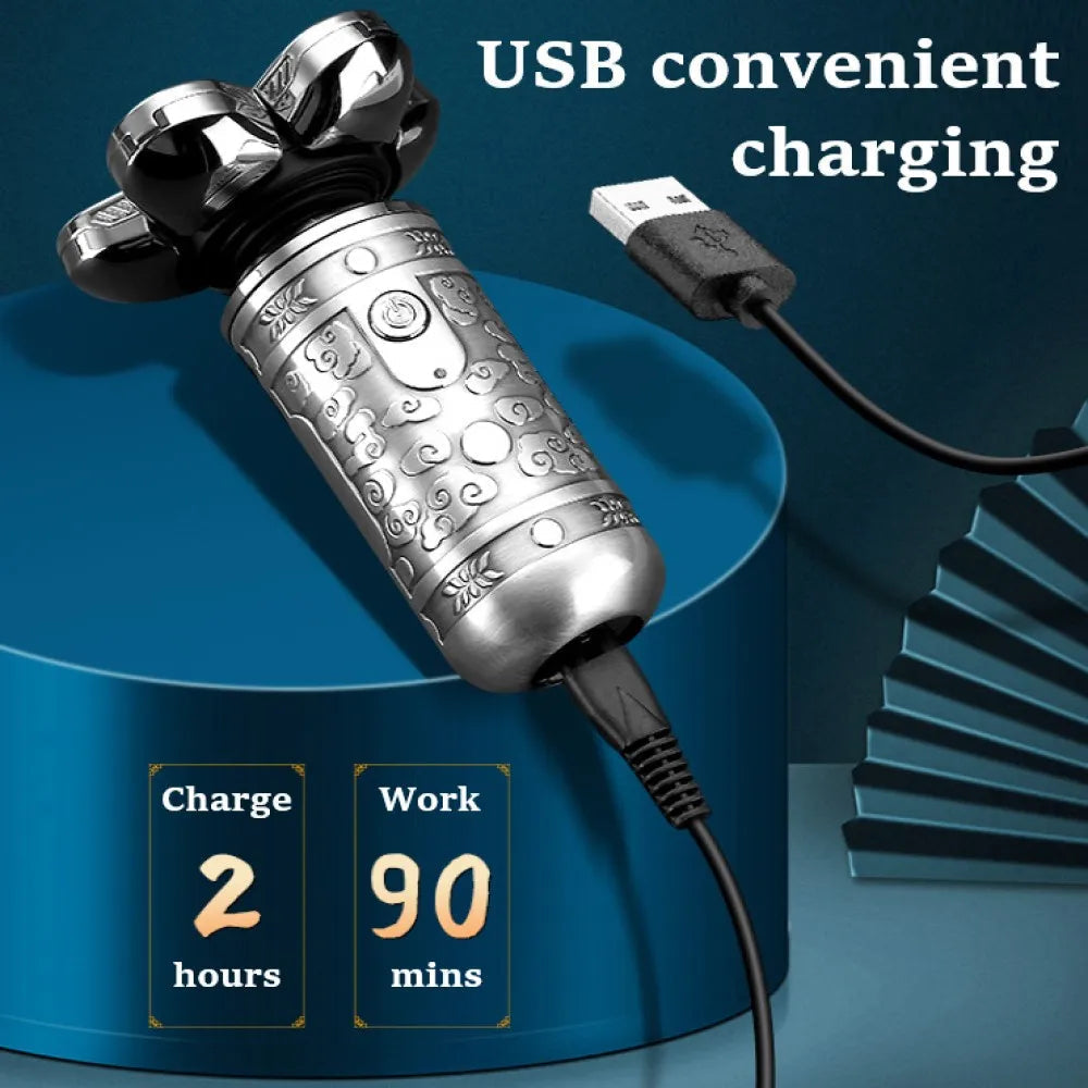 7-Blade Professional Beard Hair Electric Shaver for Men Rechargeable Head Electric Razor Bald Shaving Machine Metal Shell