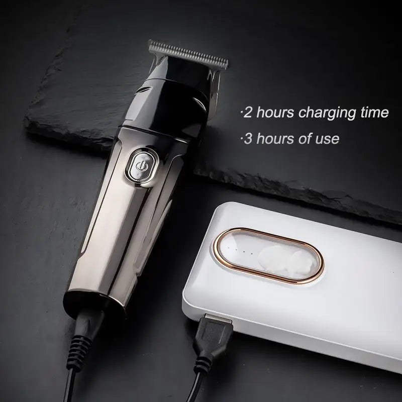 Professional Rechargeable Men's Hair Trimmer Engraved Notch Styling Barbershop IPX5 Waterproof Clipper with Charging Base