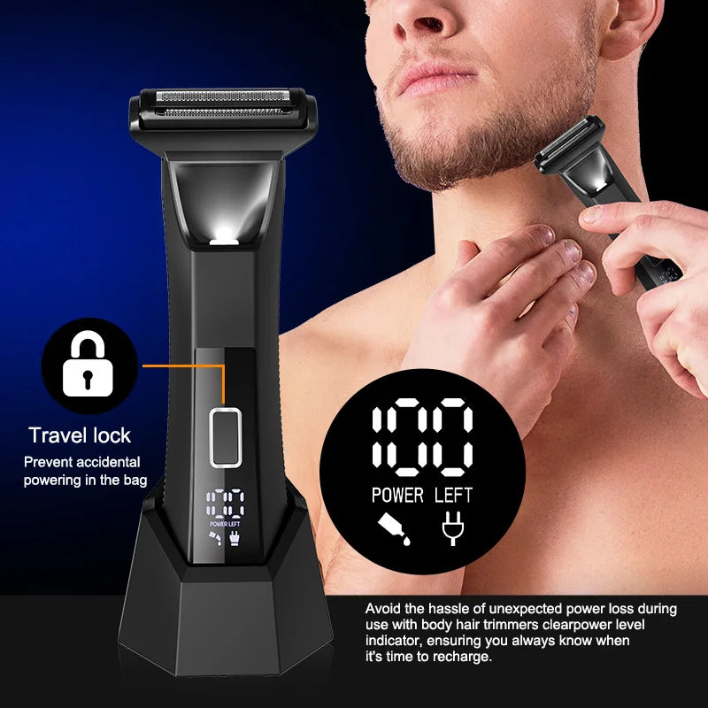 Groin Body Hair Trimmer Dual Head Skin Safe Trimmer Foil Blades Waterproof Wet Dry Groomer USB-C Rechargeable Ball Shaver
