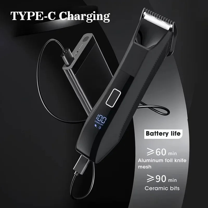 Body & Groin Hair Trimmer for Men Waterproof Dual-Head Ceramic Blade Trimmer & Foil Blades Wet & Dry Men’s Ball Shavers