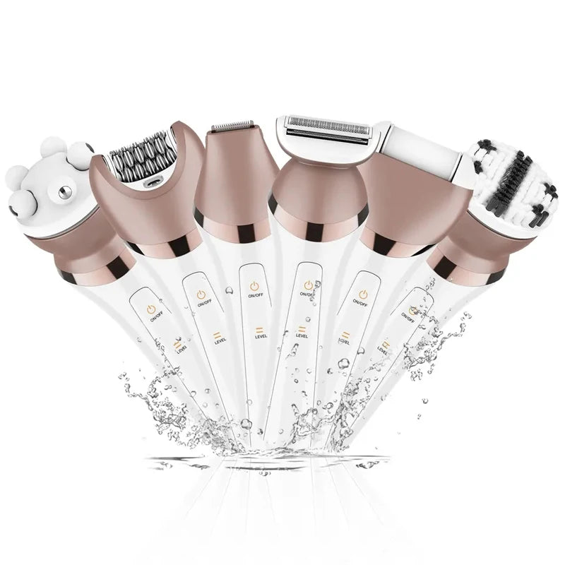 6in1 Set Electric Epilator Women Female Shaver Leg Body Hair Removal Face Lady Razor Bikini Trimmer Facial Hair Remover Wet&Dry