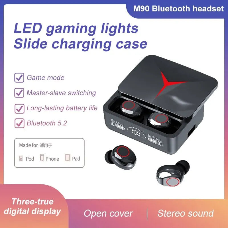 Bluetooth Earphones Slide Cover Charging Case Led Gaming Lights 3D Sound Long Battery Life Game Mode Instant Connection