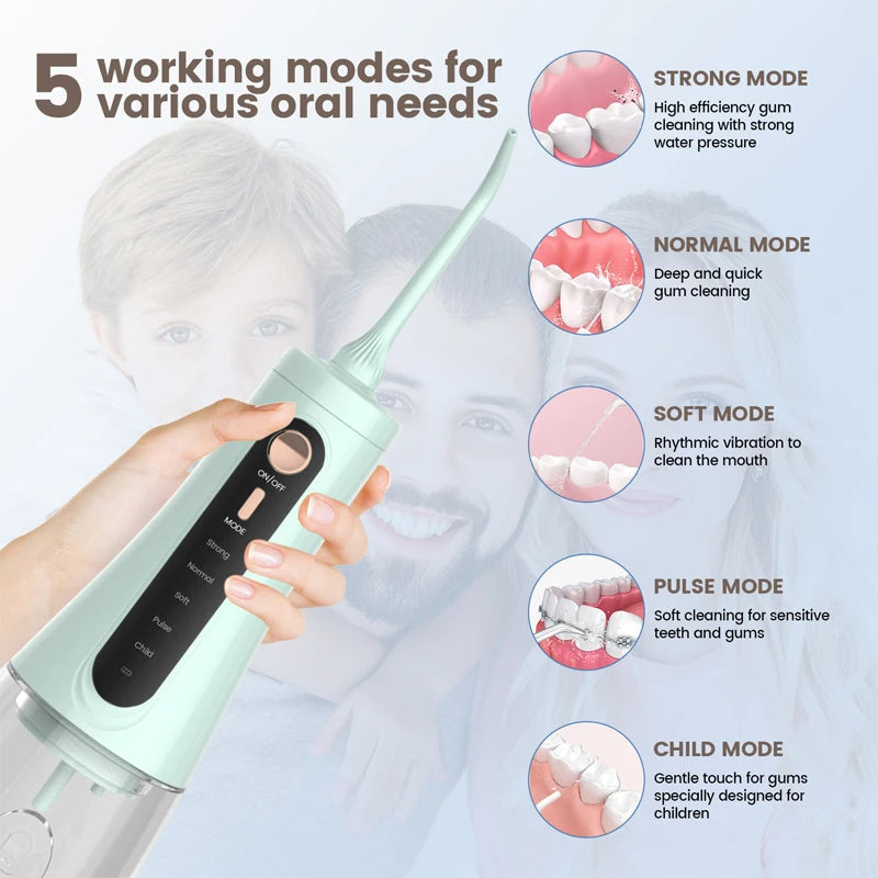 Oral Irrigator USB Rechargeable Water Flosser Portable Dental Water Jet 350ML Water Tank Waterproof 5 Model Teeth Cleaner 6 Jet
