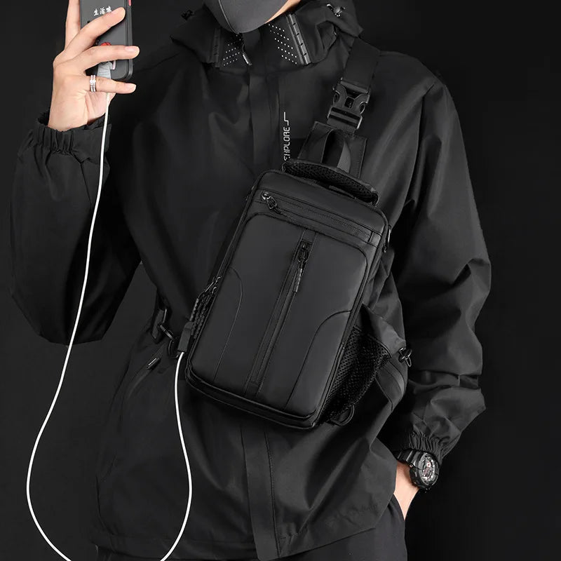 Fashion Men's Chest Bag Shoulder Backpack Waterproof Sling Cross Body Satchel Travel Bags with USB Charging Port Gifts