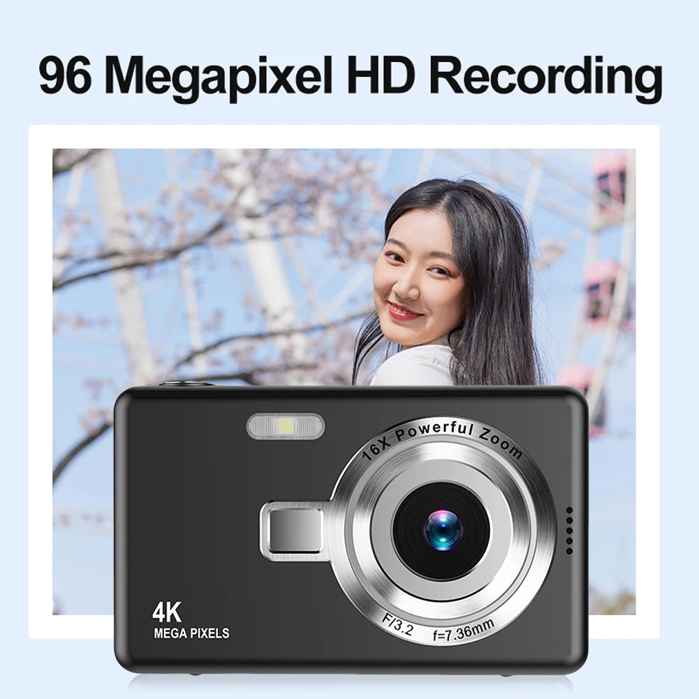 4K HD 1080P Portable Vlogging Camera Digital Camera 96MP Autofocus Vlogging Camera 2.4 Inch IPS Screen for Kid Adult Photography