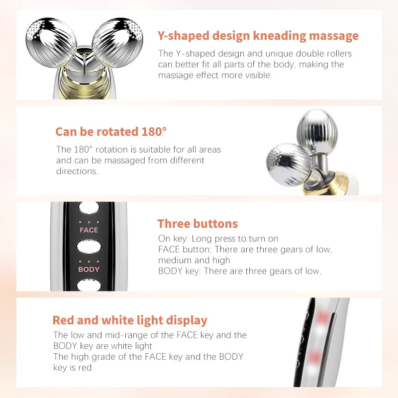 4D EMS Facial Roller Massager Beauty Machine for Skin Tightening Face Eye Neck Double Chin Massage Face Lift Tool