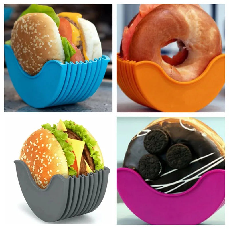 Adjustable 4Pcs Silicond Retractable Burger Fixed Box Hamburger Holder For 4 Inch Burger Buddy Reusable Clip Rack