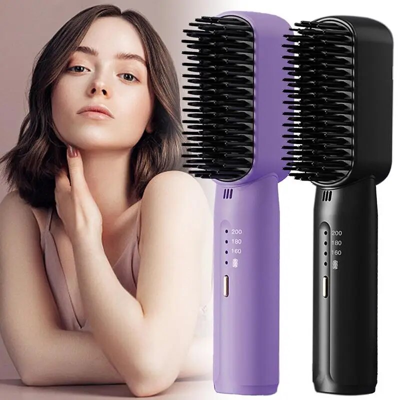 Rechargeable Hair Straightener Fast Electric Straightening Hot Brush Long Lasting Mini Battery Operated Travel Size Hair Straightener