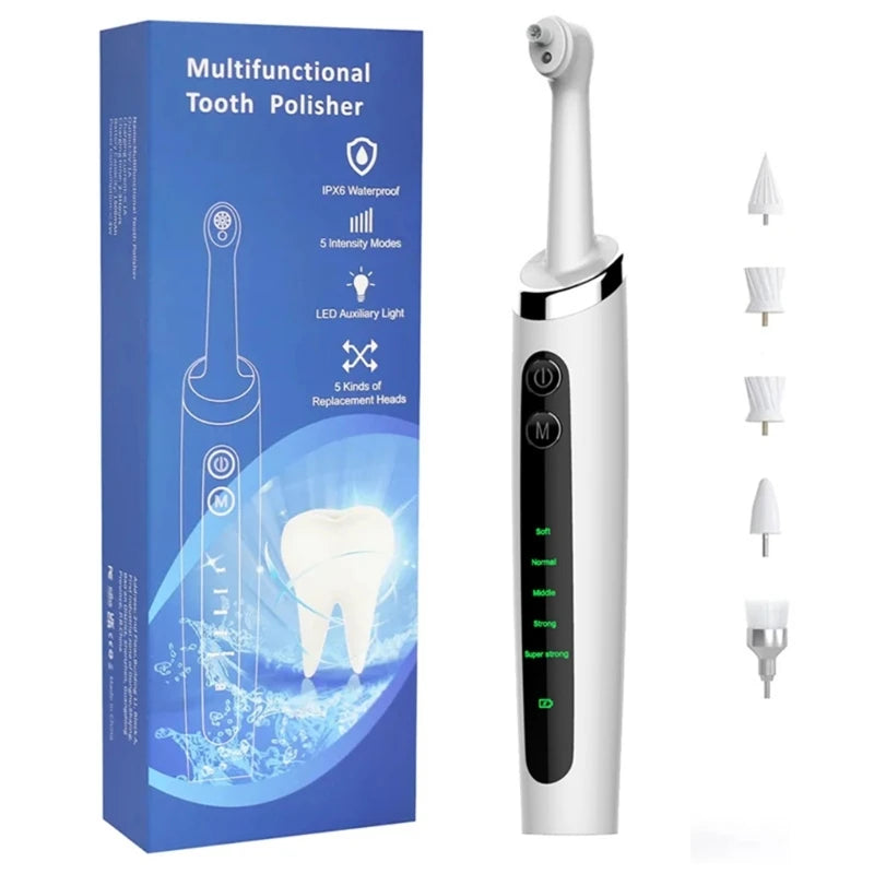 USB Rechargeable Electric Dental Tartar Remover Tooth Polisher with 5 Replaceable Heads Whitening Plaque Cleaning