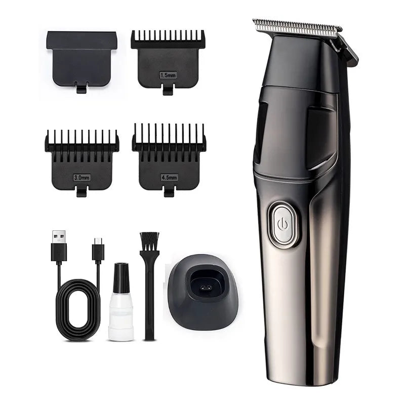 Professional Rechargeable Men's Hair Trimmer Engraved Notch Styling Barbershop IPX5 Waterproof Clipper with Charging Base