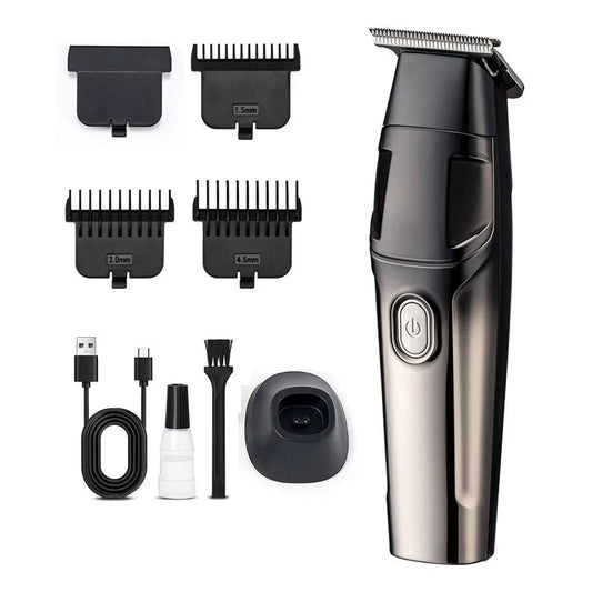 Professional Rechargeable Men's Hair Trimmer Engraved Notch Styling Barbershop IPX5 Waterproof Clipper with Charging Base