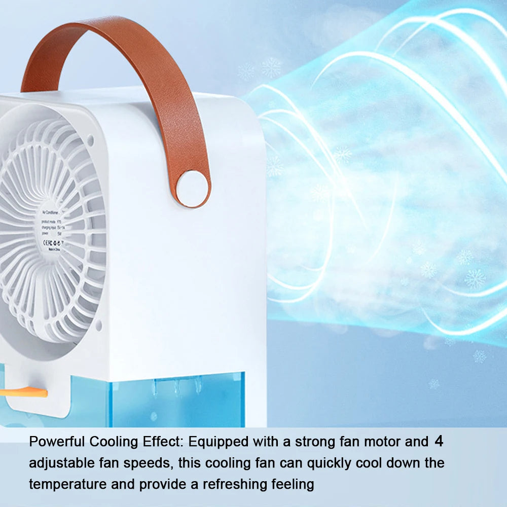 Portable Air Conditioner Cooling Fan with 4 Wind Speed Adjustable USB Rechargeable Small Fan Moisturizer for Indoor