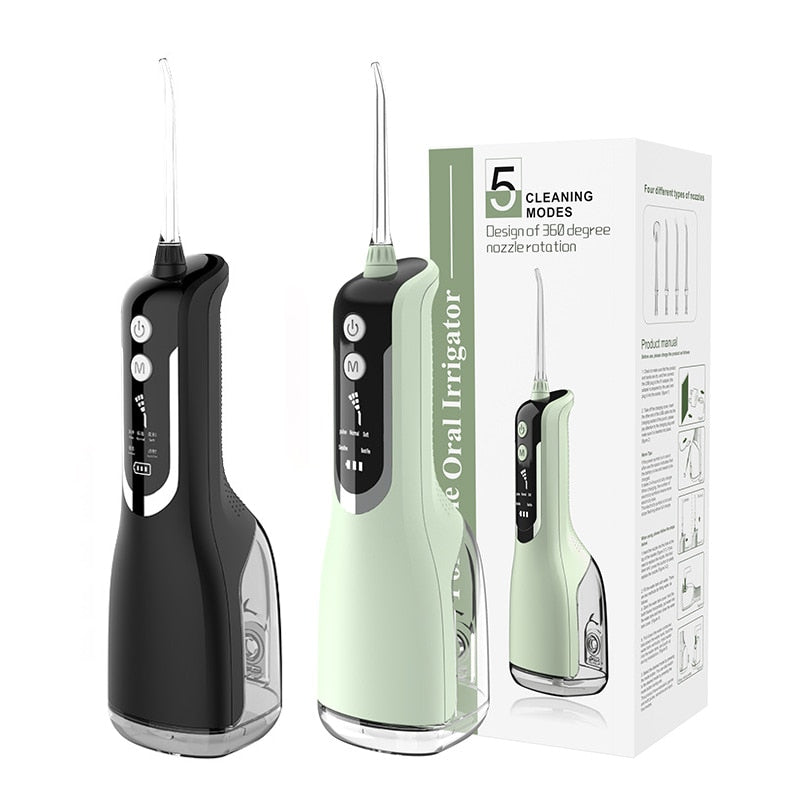 330ml Portable Oral Irrigator Dental Rechargeable Water Flosser 5 Modes Large Display For Teeth Cleaner Waterproof 4 Jet Nozzles