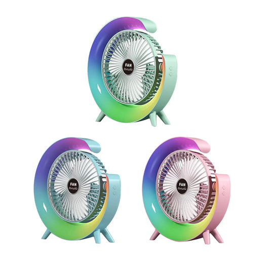 USB Desk Fan Quiet 3 Speeds Angle Adjustable with 5 Light Modes USB Desk Fan Personal Fan for Home Bedroom Travel Indoor Office