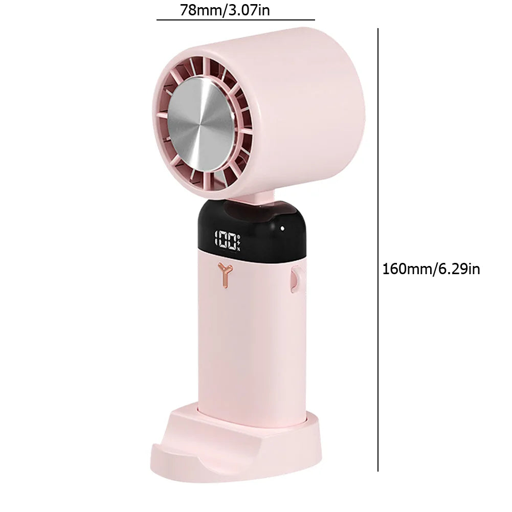 Handheld Portable Fan 3 Speed Foldable Desktop Fan USB Rechargeable 3600mAh LED Digital Display for Home Office Travel Dormitory