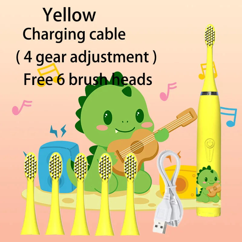 Kids Sonic Electric Toothbrush Colorful Cartoon For Kids Ultrasonic Soft Fur Automatic Waterproof With Replacement Heads