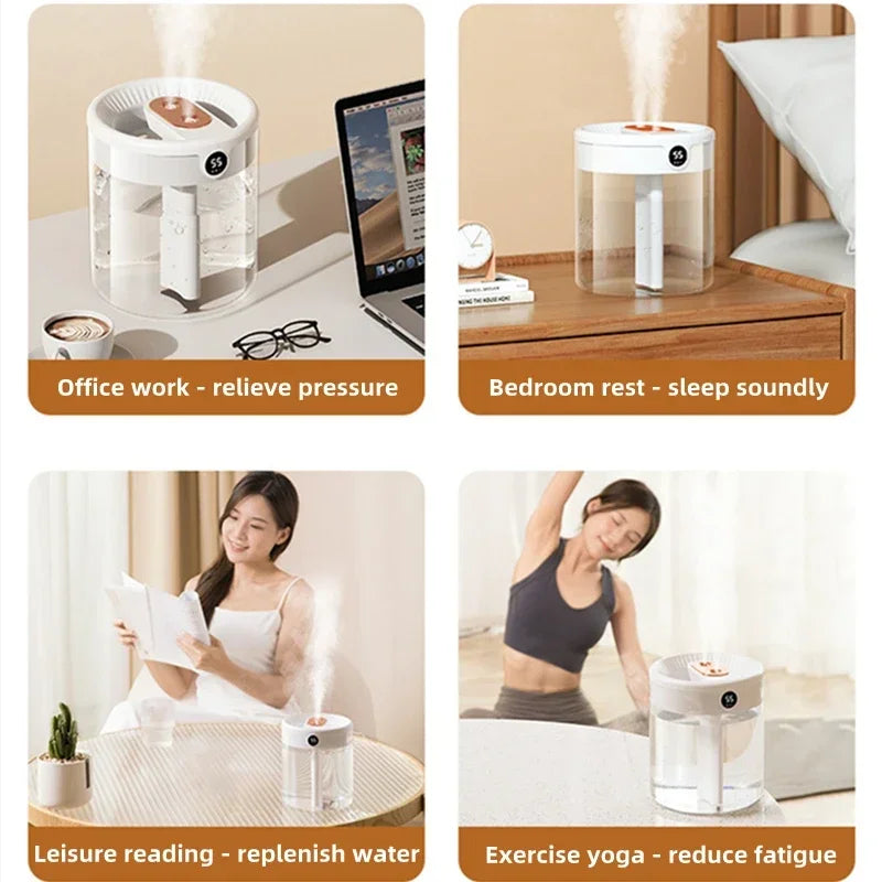 2000ML Home Air Humidifier USB Dual Spray Ultrasonic Cool Mist Aroma Essential Oil Diffuser Humidifier LED Lamp