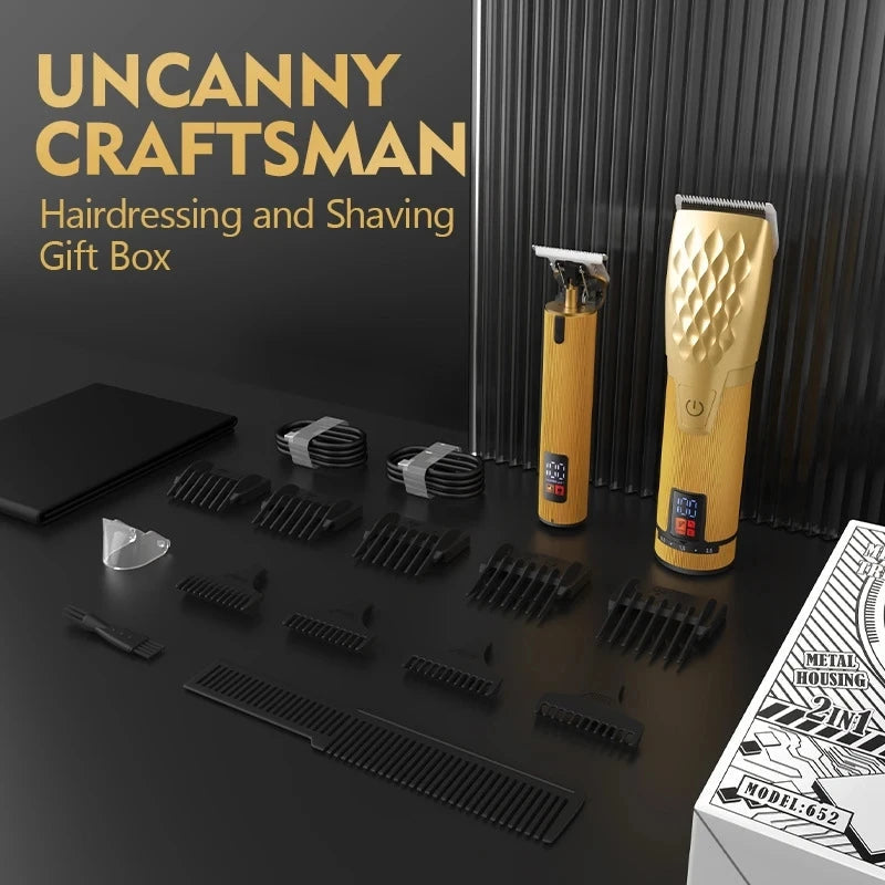 Cordless Professional Trimmer All Metal Body Low Noise Electric Clipper 2 in 1 Trimmer Hair Cutting Machine Rechargeable Men