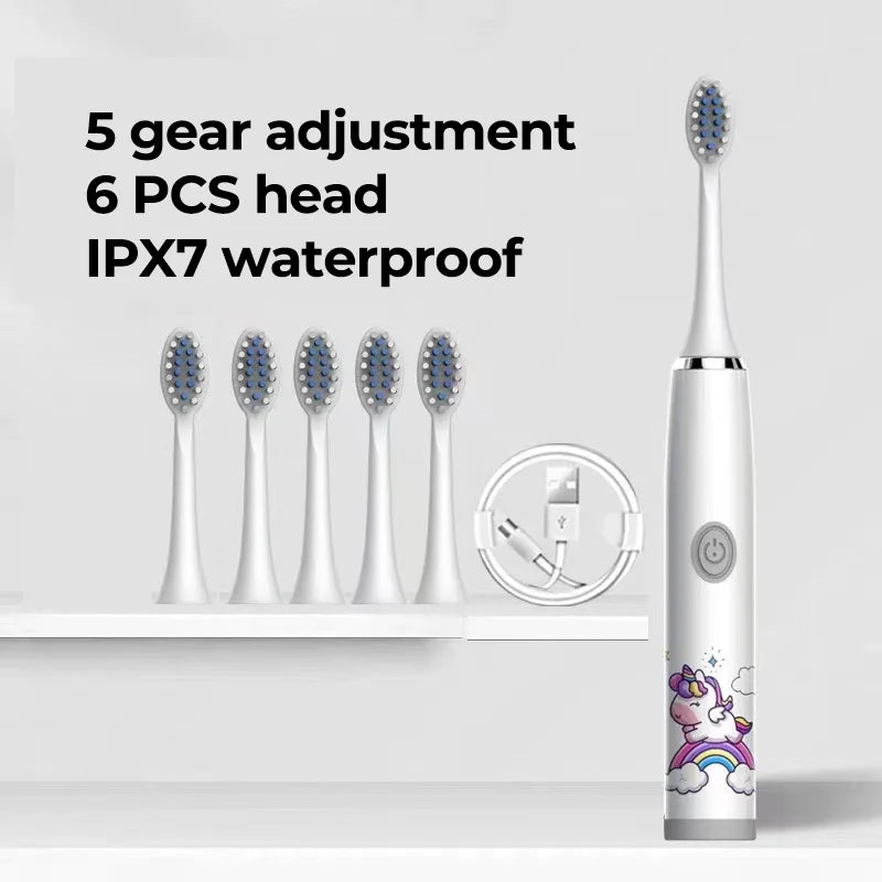 Kids Sonic Electric Toothbrush Colorful Cartoon For Kids Ultrasonic Soft Fur Automatic Waterproof With Replacement Heads