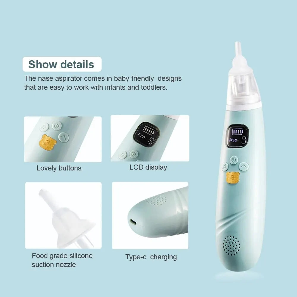 Kid Nose Cleaner Silicond Adjustable Suction Electric Kids Nasal Aspirator Health Convenient Low Noise 3 Suction Heads