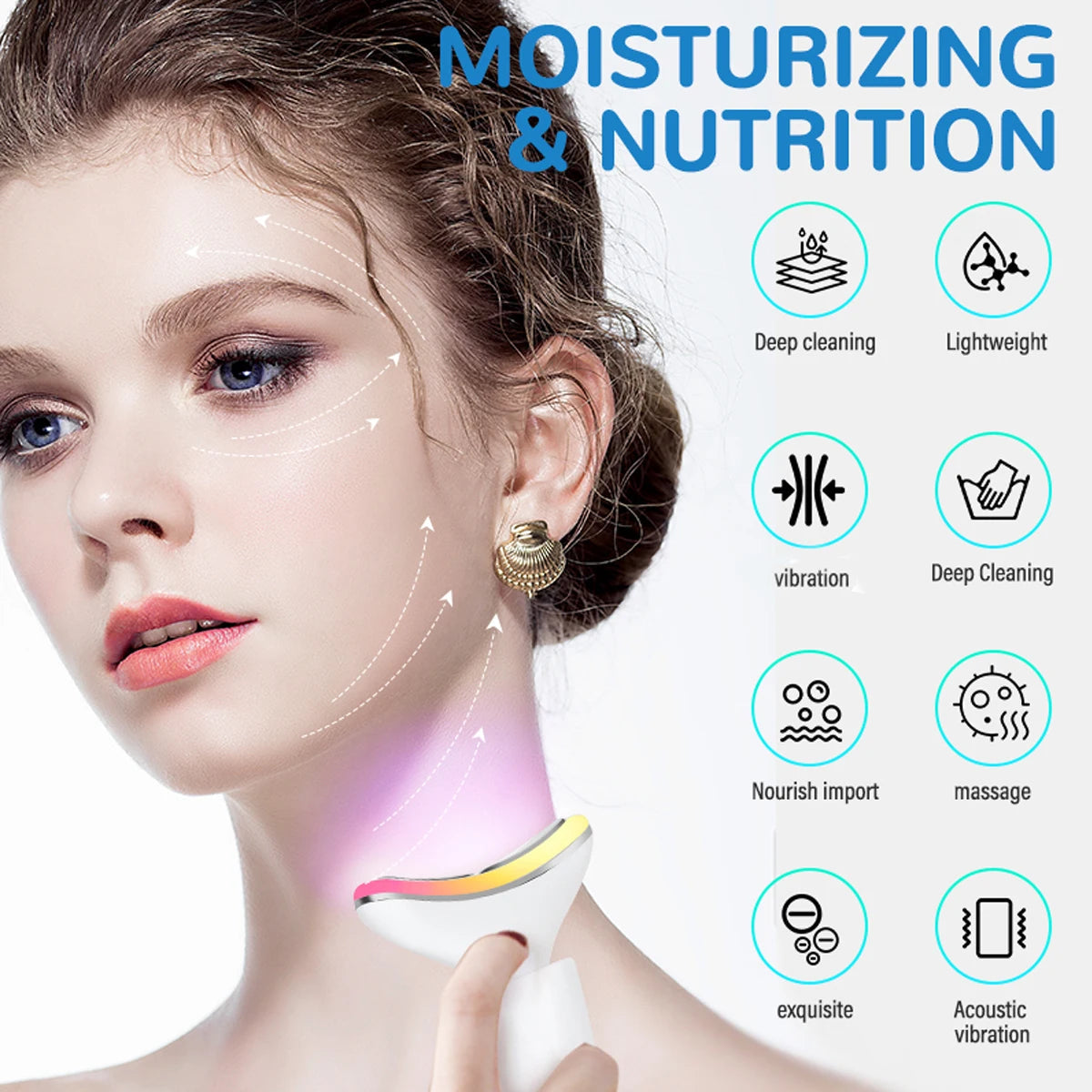 7 Colours Neck Beauty Instrument, Face Neck Body High-frequency Beauty Massage Constant Temperature Hot Compress