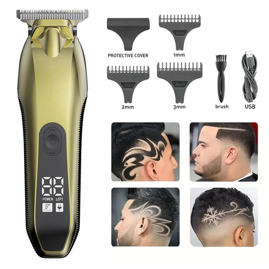 Professional Cordless Hair Clippers for Men Zero Gapped T-Blade Trimmer with LCD Display  Rechargeable Electric Beard Trimmer