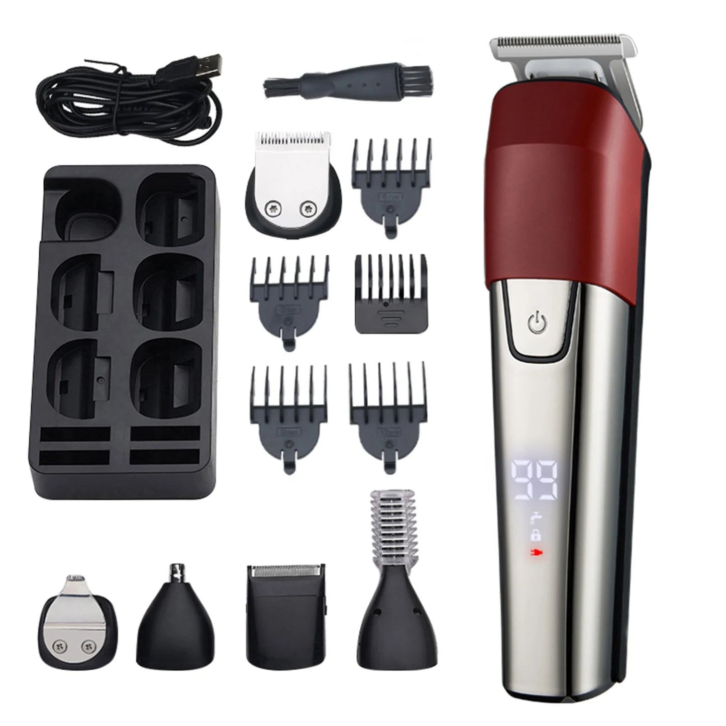 6 in 1 Hair Clipper Professional Hair Cutting Machine for Men Multi-function Waterproof Hair Trimmer LCD Display Clippers Kit