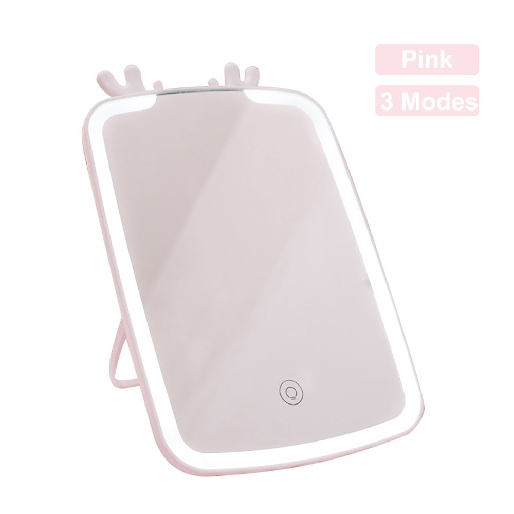 LED Makeup Mirror Touch Screen Vanity Mirrors USB Charging Cosmetic Mirror 3 Brightness Desktop Mirror for Bedroom Travel