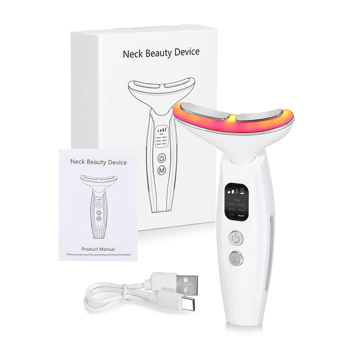 7 Colours Neck Beauty Instrument, Face Neck Body High-frequency Beauty Massage Constant Temperature Hot Compress