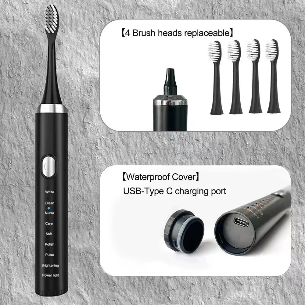 8 Speed 4 Brush Head Sonic Electric Toothbrush USB Smart Adult Soft Hair Waterproof Teeth Cleaning Set