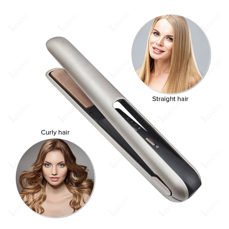 Cordless Hair Straightener Mini Portable Wireless Curler USB Rechargeable for Travel Ceramic Fast Heating Plate Flat Iron Stylin