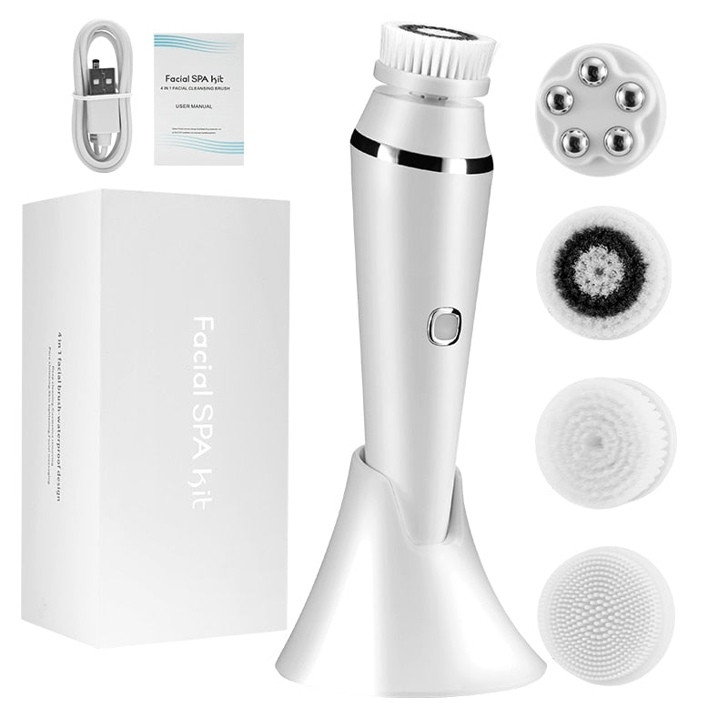 Electric 4 in1 Face Cleansing Brush Sonic Blackhead Exfoliating Face Cleaner Skin Tightening Massager Home Skin Care