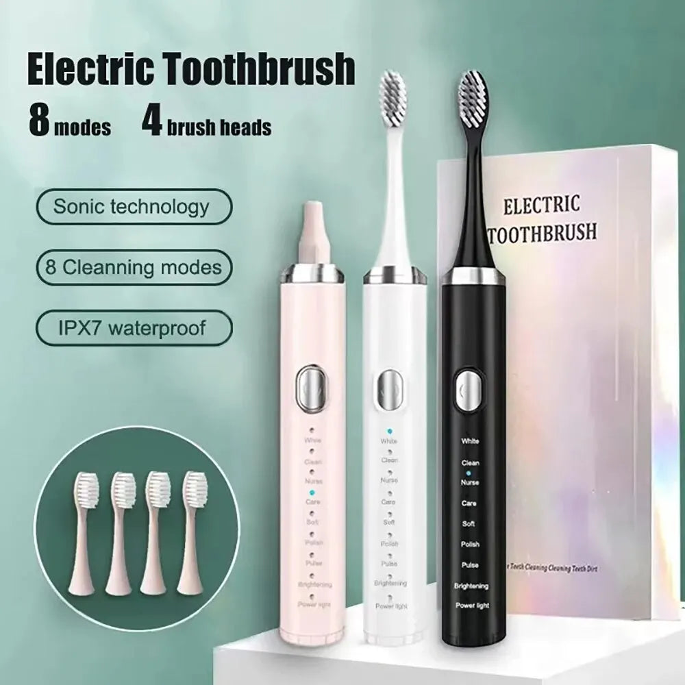 8 Speed 4 Brush Head Sonic Electric Toothbrush USB Smart Adult Soft Hair Waterproof Teeth Cleaning Set