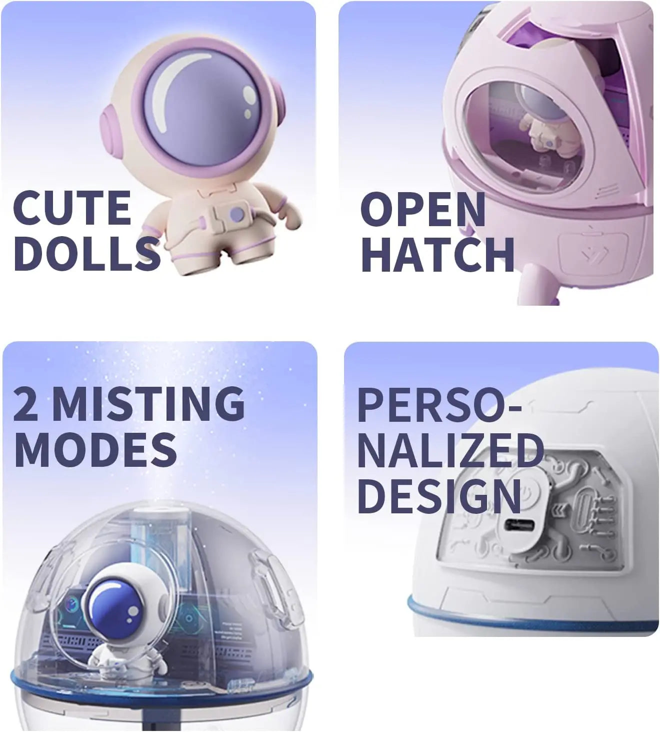 Portable Mini Humidifier Astronaut Space Small Cool Mist Humidifiers 220ML USB Desktop Humidifier with Auto Shut Off Night Light