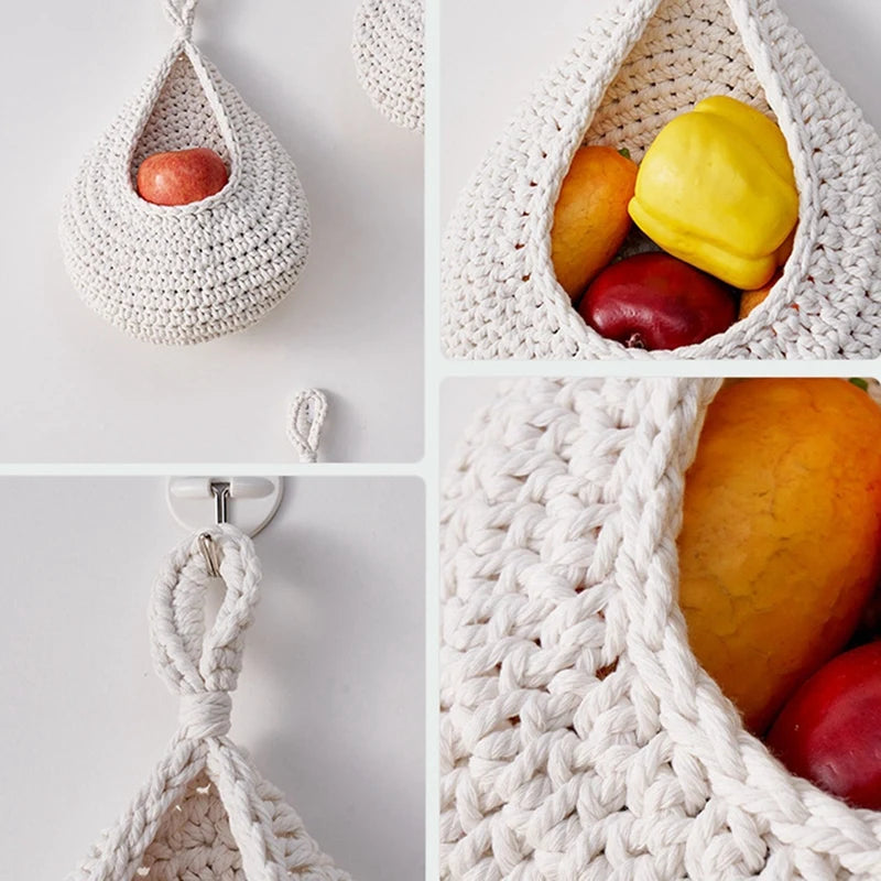 Wall Hanging Fruit Baskets For Kitchen 3 Pack Woven Produce Holder Vegetable Hanging Basket