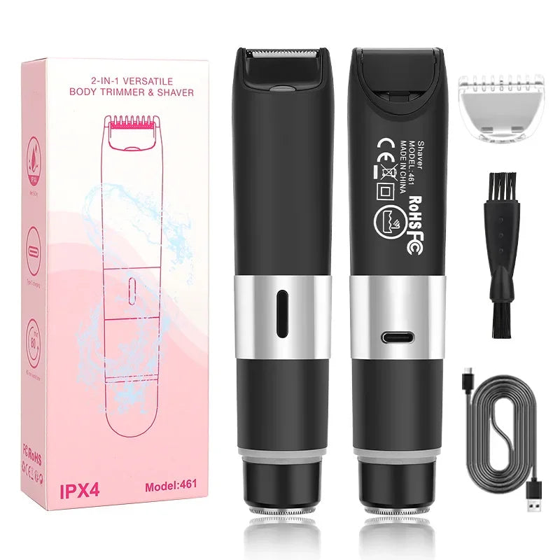 Electric Bikini Trimmer for Women - 2 in 1 Electric Lady Clipper Pubic Hair Groomer Painless Hair Removal Razor Body Shaver
