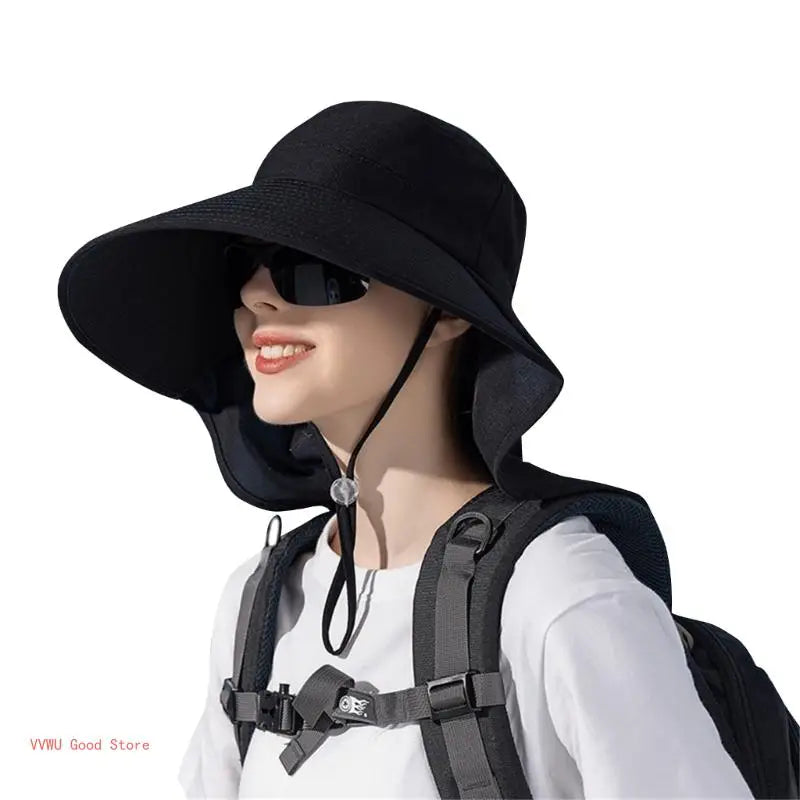 Hat With Neck Flap Hiking With Ponytail Hole Fishing Bucket Available in 7 Colors Sun Protection Dirt Resistant